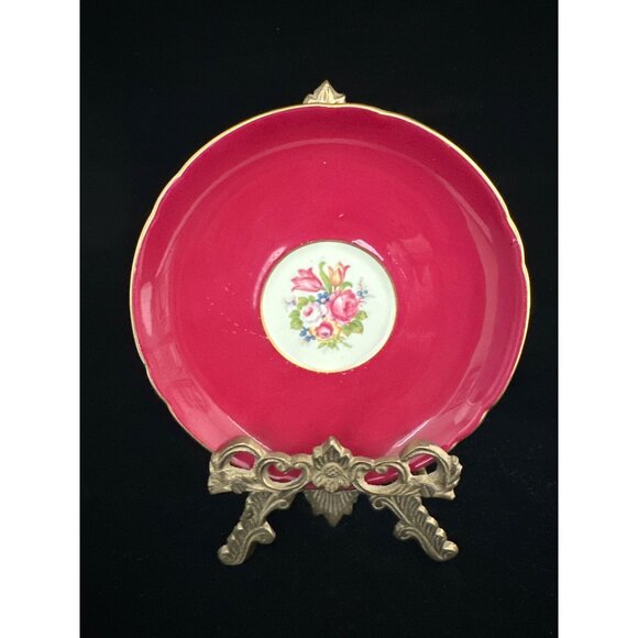 Shelley Bone China Floral Tea Cup & Saucer Set Vintage Deep Red Burgundy & Gold - Picture 2 of 8